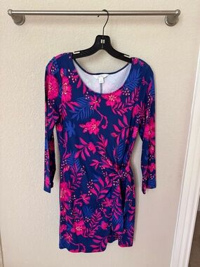 Lilly Pulitzer Floral Tie-Waist Dress - Navy & Hot Pink. Size M.